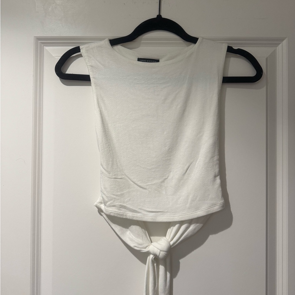 White Sleeveless Tie-Front Top